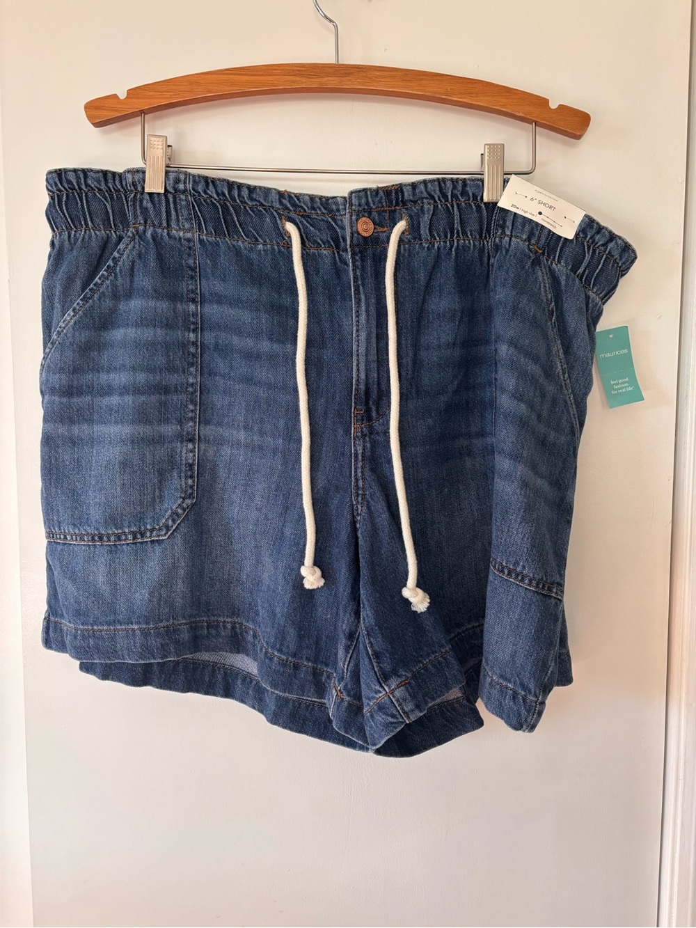 Denim Drawstring Women's Shorts 20W- Blue